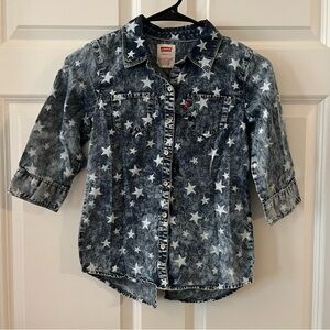 Levi’s Girls Star Print Denim Shirt, Blue & White, Size M 10-12